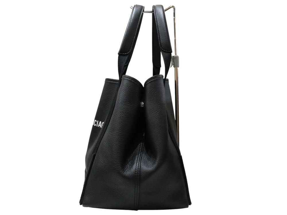 Balenciaga Leather Handbag Handles Side Top Snap Cabas Calf Open Black